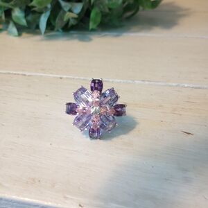 Suzanne Sommers Sterling Silver  925 Purple Pink Zircon Bold VTG OOAK Ring  7.5